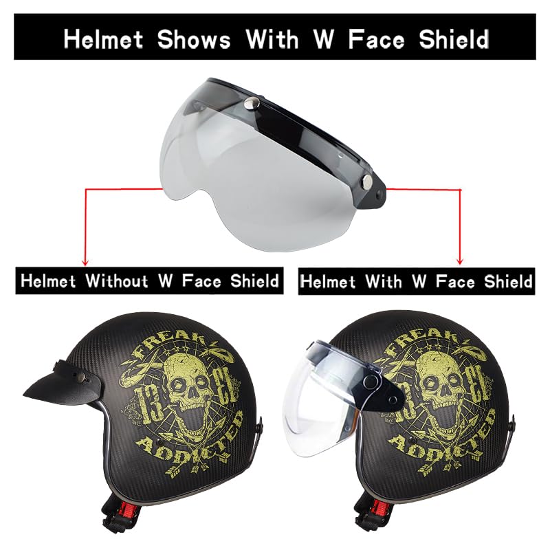 VCOROS Universal Motorcycle Retro Pilot-Style Standard 3 Snap-Button Visor Flip Up Down Open Face Helmet Half Face Shield(Clear) - Image 4